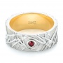  Platinum And 18K Gold Custom Two-tone Organic Ruby Men's Ring - Flat View -  103422 - Thumbnail