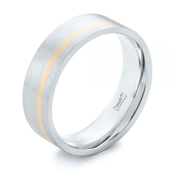Platinum And 14k Yellow Gold Platinum And 14k Yellow Gold Custom Two-tone Men's Band - Three-Quarter View - 103225