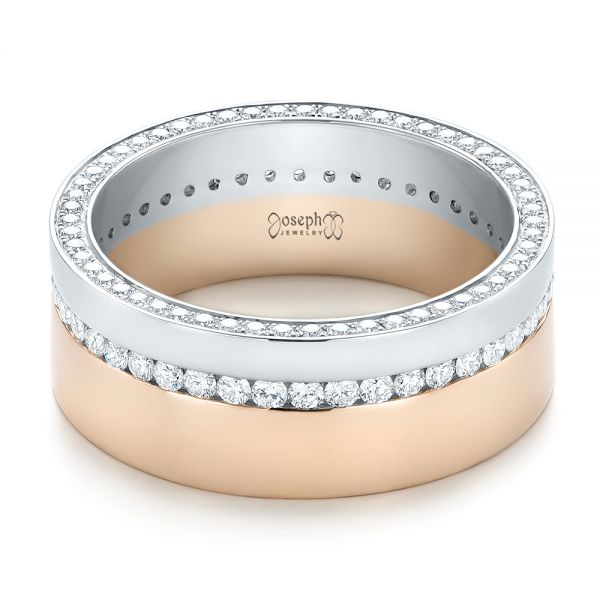 14k Rose Gold And 18K Gold 14k Rose Gold And 18K Gold Custom Two-tone Diamond Men's Band - Flat View -  103347