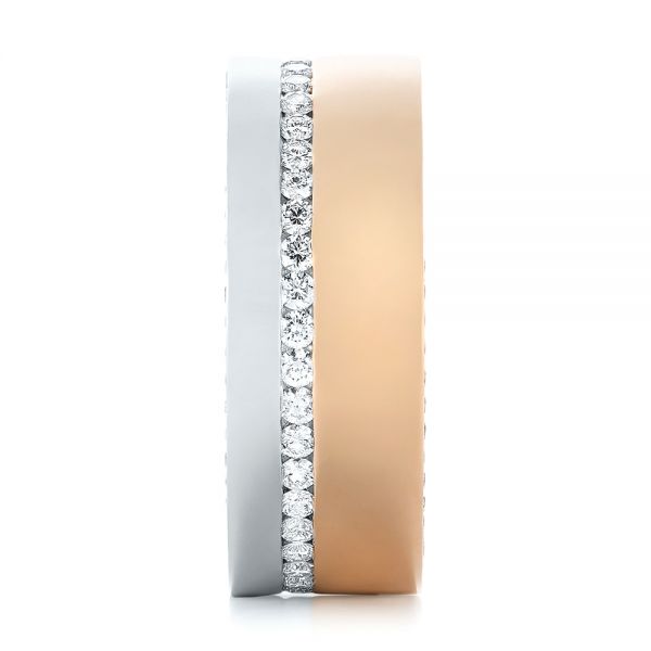 14k Rose Gold And Platinum Custom Two-tone Diamond Men's Band - Side View - 103347