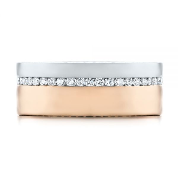 14k Rose Gold And Platinum Custom Two-tone Diamond Men's Band - Top View - 103347