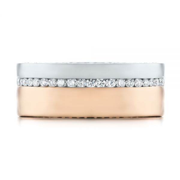 14k Rose Gold And Platinum Custom Two-tone Diamond Men's Band - Top View -  103347