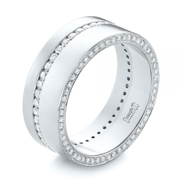 18k White Gold And Platinum 18k White Gold And Platinum Custom Two-tone Diamond Men's Band - Three-Quarter View -  103347