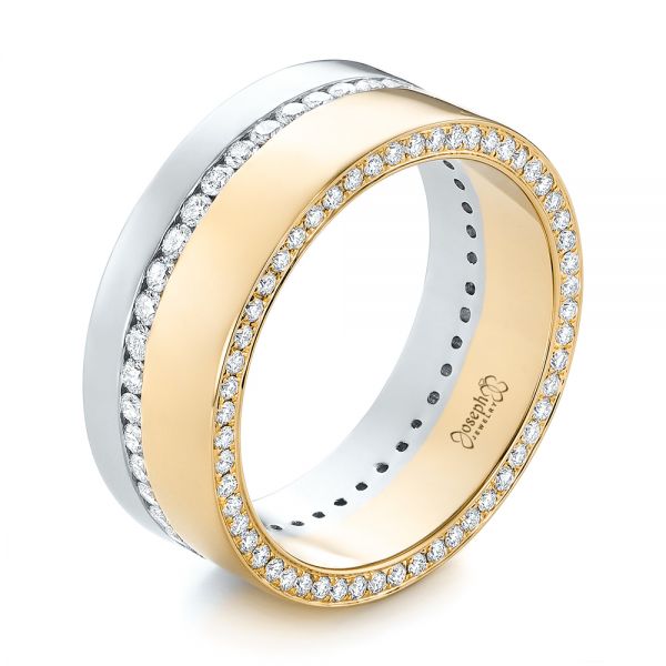 14k Yellow Gold And Platinum 14k Yellow Gold And Platinum Custom Two-tone Diamond Men's Band - Three-Quarter View -  103347