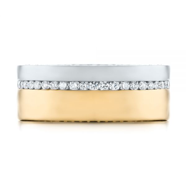 18k Yellow Gold And Platinum 18k Yellow Gold And Platinum Custom Two-tone Diamond Men's Band - Top View -  103347