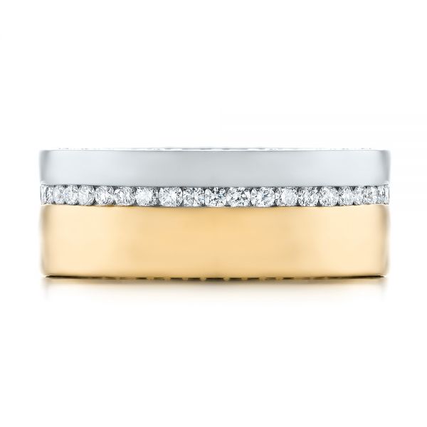 14k Yellow Gold And Platinum 14k Yellow Gold And Platinum Custom Two-tone Diamond Men's Band - Top View -  103347