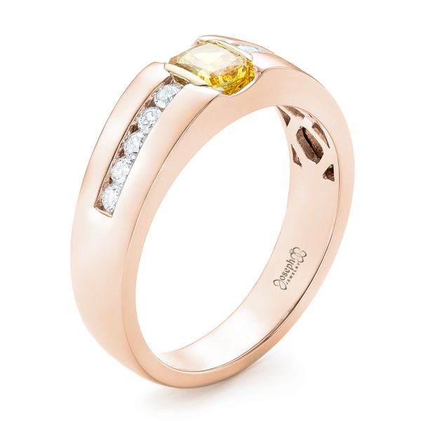 14k Rose Gold And 14K Gold 14k Rose Gold And 14K Gold Custom Two-tone Yellow And White Diamond Men's Wedding Band - Three-Quarter View -  102881