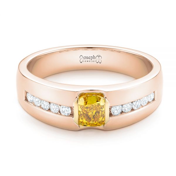 14k Rose Gold And 18K Gold 14k Rose Gold And 18K Gold Custom Two-tone Yellow And White Diamond Men's Wedding Band - Flat View - 102881