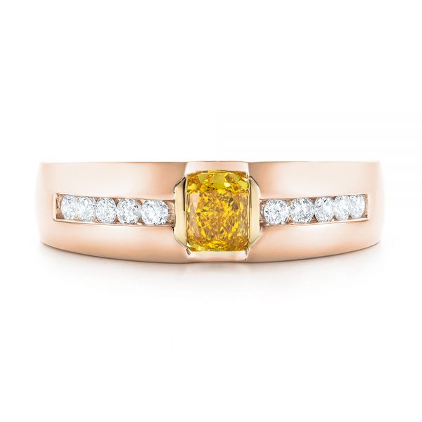 14k Rose Gold And 18K Gold 14k Rose Gold And 18K Gold Custom Two-tone Yellow And White Diamond Men's Wedding Band - Top View - 102881