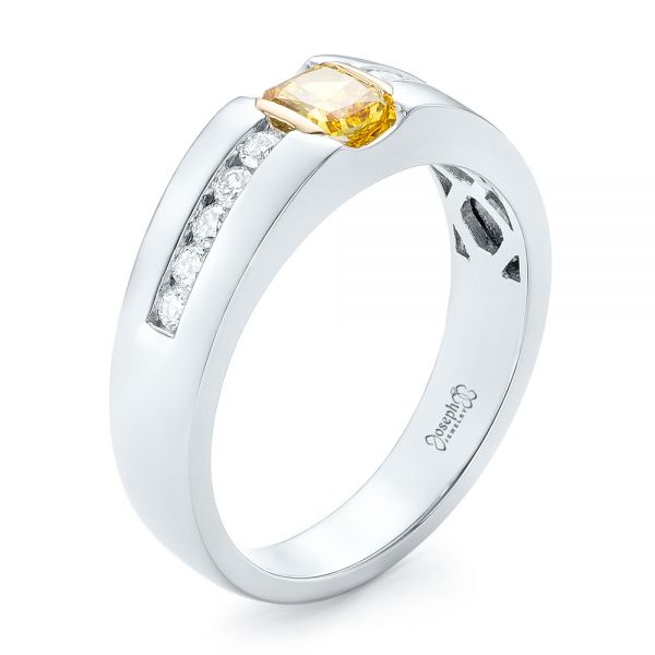 14k White Gold And 18K Gold 14k White Gold And 18K Gold Custom Two-tone Yellow And White Diamond Men's Wedding Band - Three-Quarter View -  102881