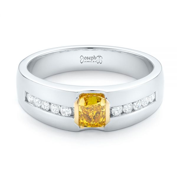 Platinum And 18K Gold Custom Two-tone Yellow And White Diamond Men's Wedding Band - Flat View - 102881