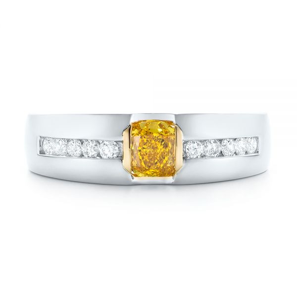 Platinum And 18K Gold Custom Two-tone Yellow And White Diamond Men's Wedding Band - Top View - 102881