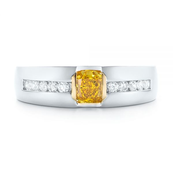  Platinum And 14K Gold Platinum And 14K Gold Custom Two-tone Yellow And White Diamond Men's Wedding Band - Top View -  102881