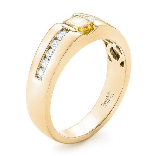 18k Yellow Gold And 14K Gold 18k Yellow Gold And 14K Gold Custom Two-tone Yellow And White Diamond Men's Wedding Band - Three-Quarter View -  102881