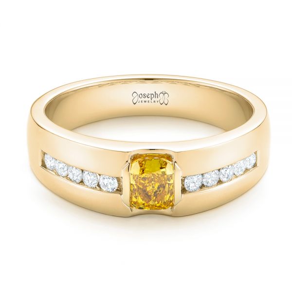 14k Yellow Gold And 18K Gold 14k Yellow Gold And 18K Gold Custom Two-tone Yellow And White Diamond Men's Wedding Band - Flat View - 102881