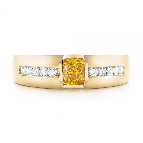 14k Yellow Gold And 18K Gold 14k Yellow Gold And 18K Gold Custom Two-tone Yellow And White Diamond Men's Wedding Band - Top View - 102881