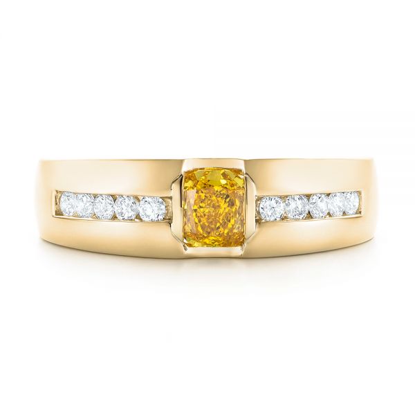 18k Yellow Gold And Platinum 18k Yellow Gold And Platinum Custom Two-tone Yellow And White Diamond Men's Wedding Band - Top View -  102881