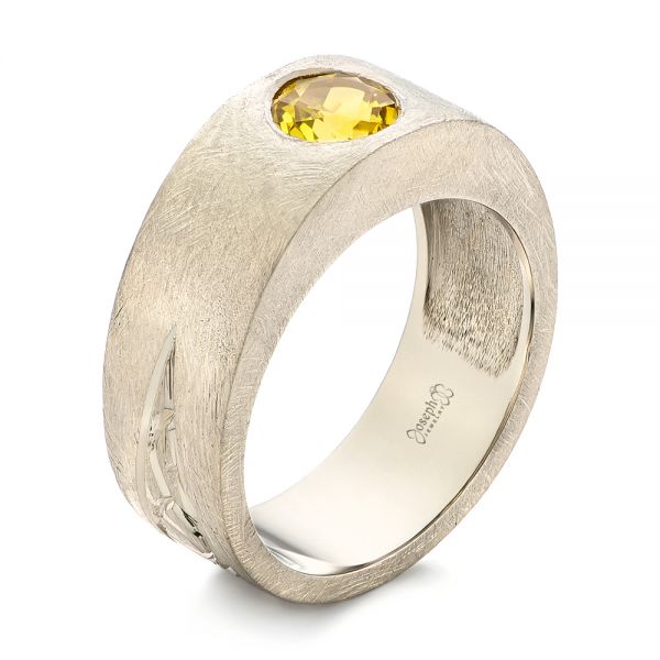 Custom Unplated Yellow Sapphire Hand Engraved Men's Band - Image