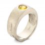 14k White Gold Custom Unplated Yellow Sapphire Hand Engraved Men's Band - Three-Quarter View -  104056 - Thumbnail