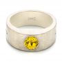 14k White Gold Custom Unplated Yellow Sapphire Hand Engraved Men's Band - Flat View -  104056 - Thumbnail