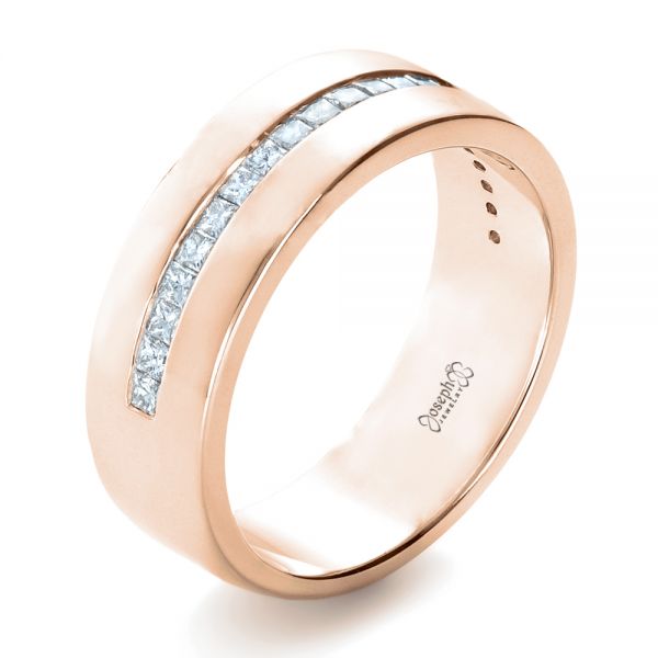 14k Rose Gold 14k Rose Gold Custom Diamond Men's Wedding Band - Three-Quarter View -  1306