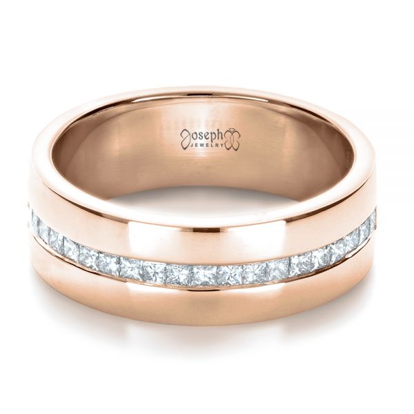 18k Rose Gold 18k Rose Gold Custom Diamond Men's Wedding Band - Flat View -  1306