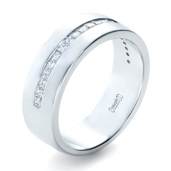 14k White Gold 14k White Gold Custom Diamond Men's Wedding Band - Three-Quarter View -  1306