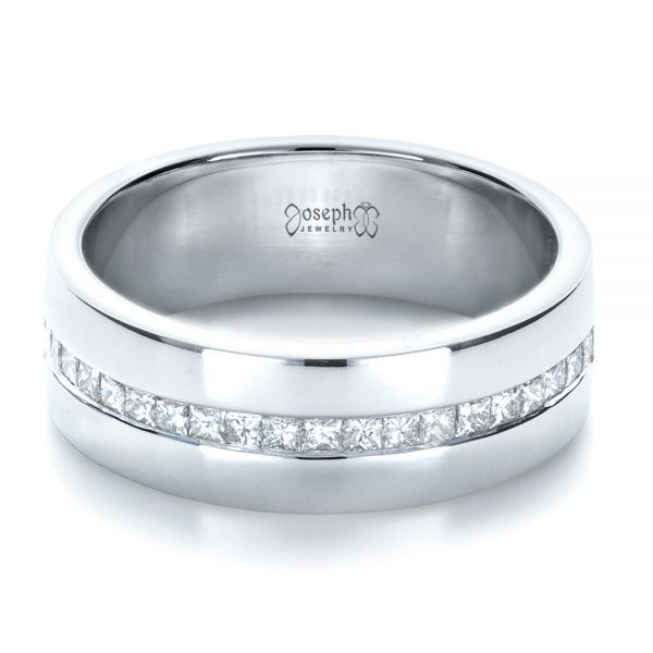 18k White Gold Custom Diamond Men's Wedding Band - Flat View -  1306