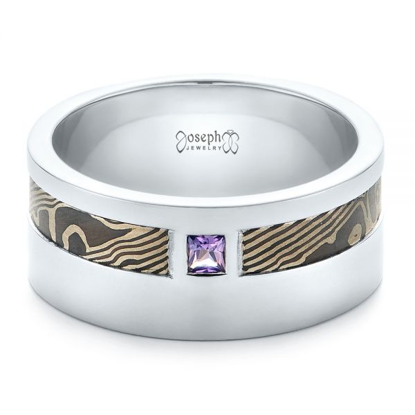 Platinum And 14K Gold Platinum And 14K Gold Custom Mokume Men's Wedding Band - Flat View - 102310