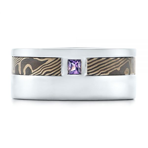 Platinum And 14K Gold Platinum And 14K Gold Custom Mokume Men's Wedding Band - Top View - 102310