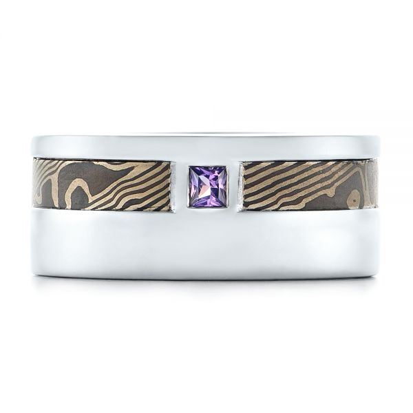 18k White Gold And 18K Gold 18k White Gold And 18K Gold Custom Mokume Men's Wedding Band - Top View -  102310