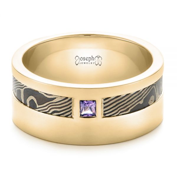 18k Yellow Gold And 14K Gold 18k Yellow Gold And 14K Gold Custom Mokume Men's Wedding Band - Flat View - 102310