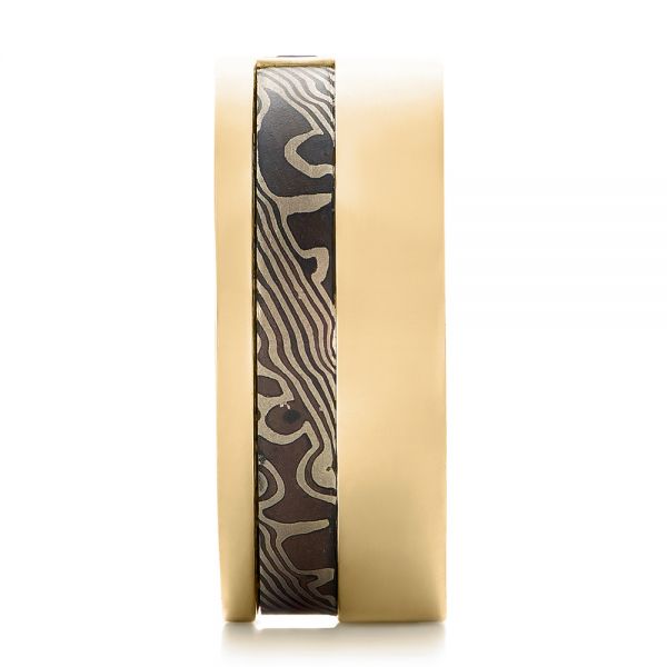 14k Yellow Gold And Platinum 14k Yellow Gold And Platinum Custom Mokume Men's Wedding Band - Side View -  102310