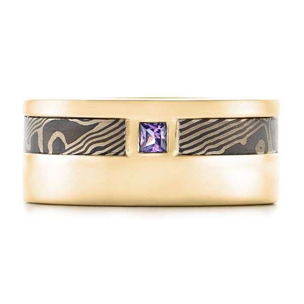 18k Yellow Gold And 14K Gold 18k Yellow Gold And 14K Gold Custom Mokume Men's Wedding Band - Top View - 102310