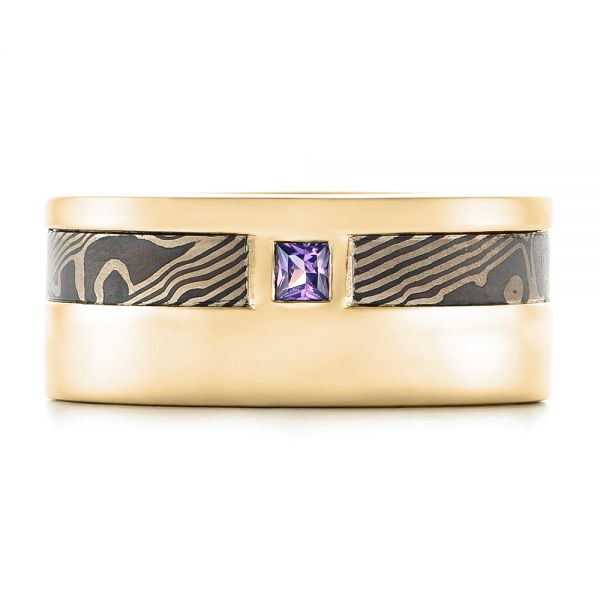 18k Yellow Gold And 14K Gold 18k Yellow Gold And 14K Gold Custom Mokume Men's Wedding Band - Top View -  102310