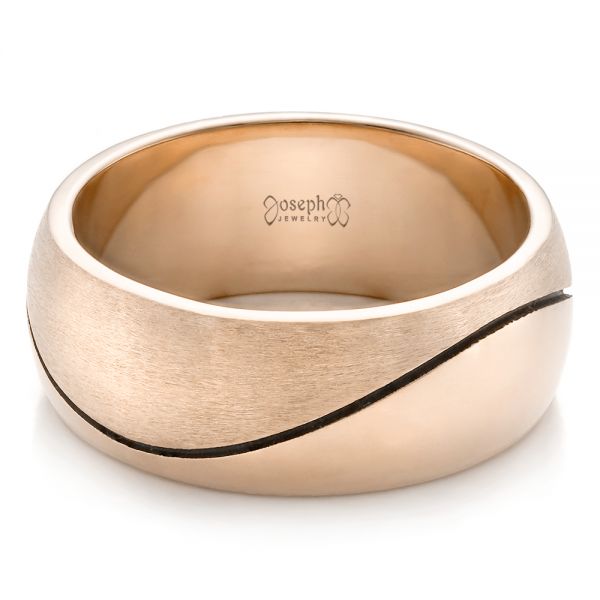 14k Rose Gold 14k Rose Gold Custom Brushed And Polished Men's Wedding Band - Flat View -  100582