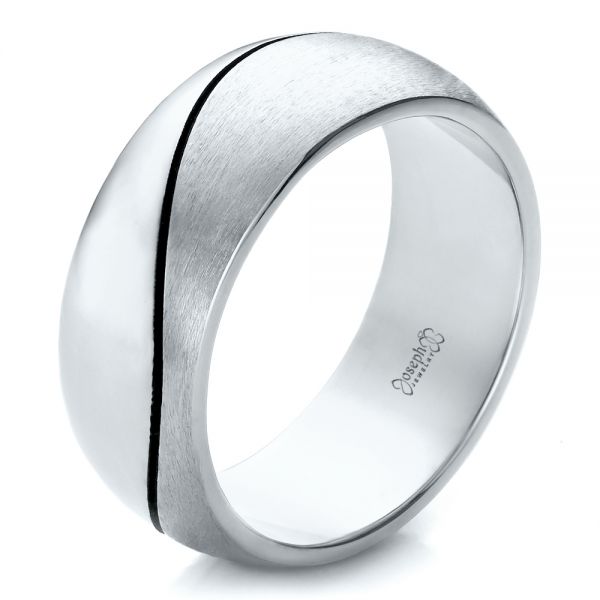 18k White Gold 18k White Gold Custom Brushed And Polished Men's Wedding Band - Three-Quarter View -  100582