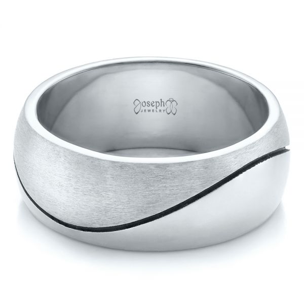 14k White Gold 14k White Gold Custom Brushed And Polished Men's Wedding Band - Flat View -  100582