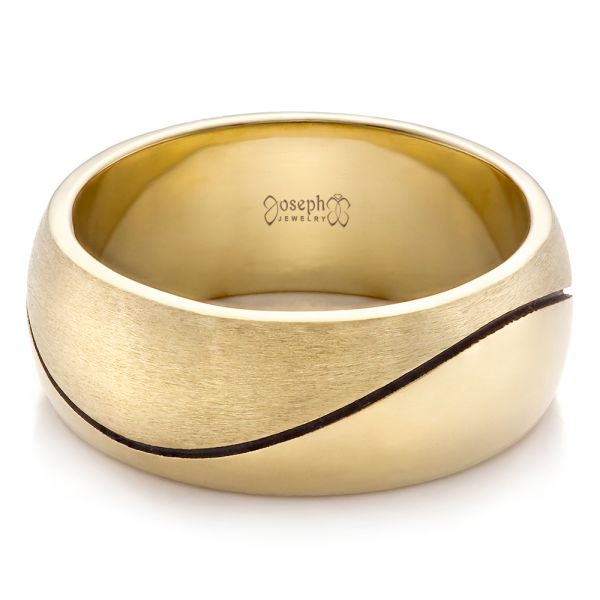 18k Yellow Gold Custom Brushed And Polished Men's Wedding Band - Flat View -  100582