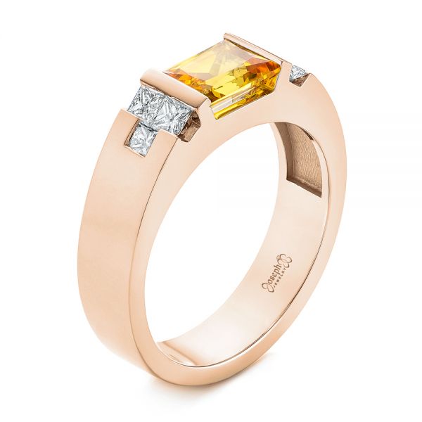 14k Rose Gold 14k Rose Gold Custom Yellow Sapphire And Diamond Men's Band - Three-Quarter View -  104023