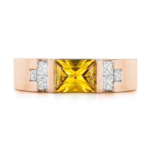 SVC-JEWELS 14K Rose Gold Over 925 Sterling Silver Round Cut Yellow Sapphire Criss Cross X Wedding Band Ring Men