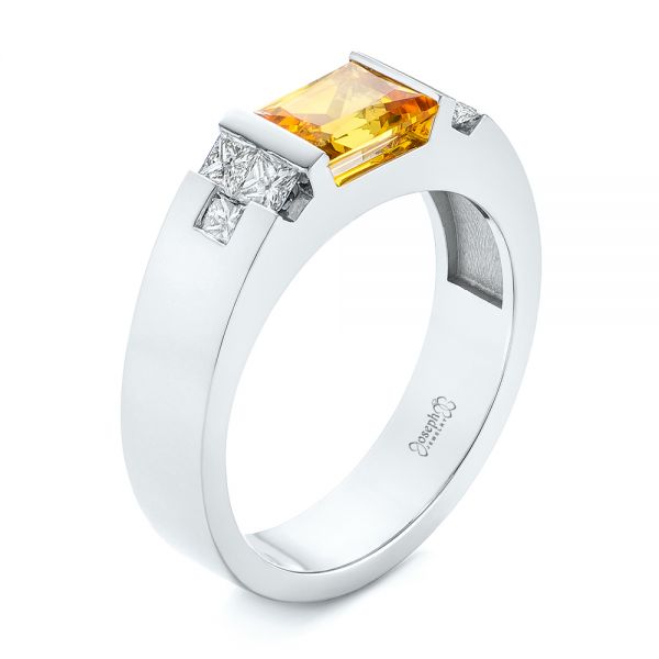 14k White Gold 14k White Gold Custom Yellow Sapphire And Diamond Men's Band - Three-Quarter View -  104023