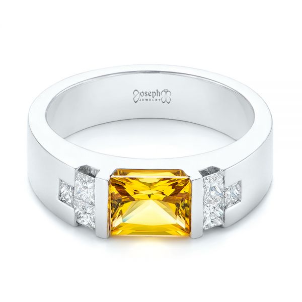 14k White Gold 14k White Gold Custom Yellow Sapphire And Diamond Men's Band - Flat View -  104023