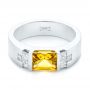 14k White Gold 14k White Gold Custom Yellow Sapphire And Diamond Men's Band - Flat View -  104023 - Thumbnail