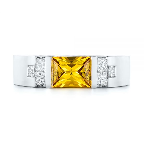 14k White Gold 14k White Gold Custom Yellow Sapphire And Diamond Men's Band - Top View -  104023