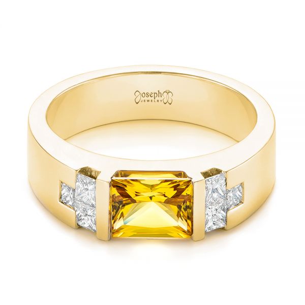 18k Yellow Gold 18k Yellow Gold Custom Yellow Sapphire And Diamond Men's Band - Flat View -  104023