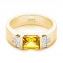 18k Yellow Gold 18k Yellow Gold Custom Yellow Sapphire And Diamond Men's Band - Flat View -  104023 - Thumbnail