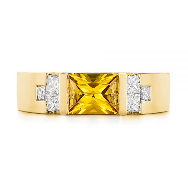 18k Yellow Gold 18k Yellow Gold Custom Yellow Sapphire And Diamond Men's Band - Top View -  104023