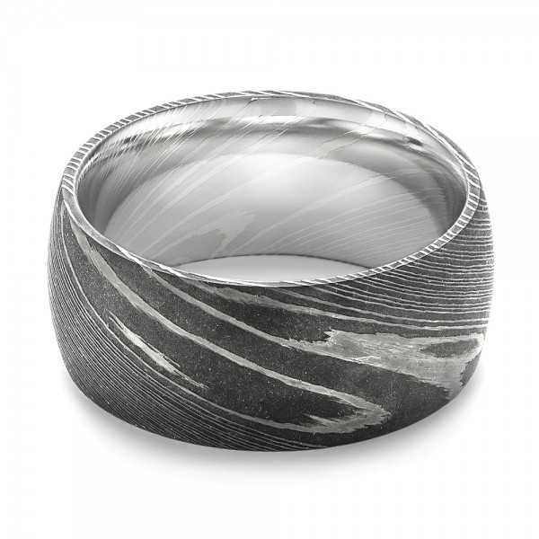 Damascus Steel Men's Wedding Ring - Flat View -  103119