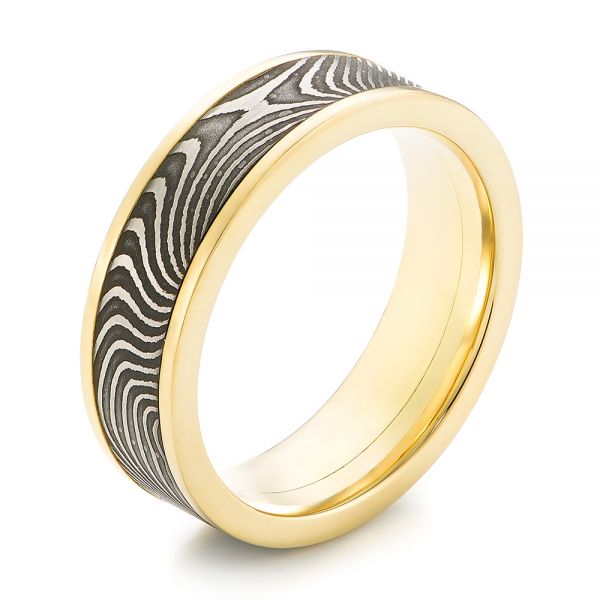 Damascus Steel and Yellow Gold Wedding Band - Image